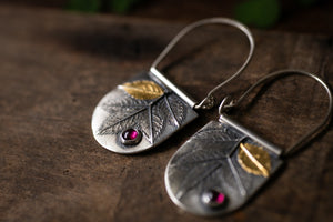 One of a kind Autumn Rose earrings - Sterling silver with Rhodolite Garnet