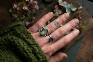 One of a kind Moss Agate and Quartz crystal ring