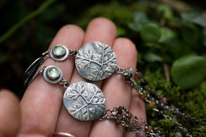 Herb Robert tassle earrings with sage Kyanite and watermelon Tourmaline