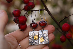 Autumn Rosehip earrings - Sterling silver with Hessonite Garnet