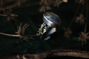 Northern lights ring ~ Labradorite, Rutile Quartz & Birch