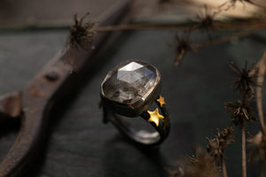 Northern lights ring ~ Labradorite, Rutile Quartz & Birch