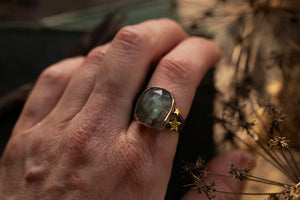 Northern lights ring ~ Labradorite, Rutile Quartz & Birch