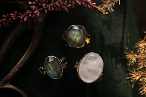 Northern lights ring ~ Labradorite, Rutile Quartz & Birch