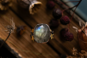 Northern lights ring ~ Labradorite, Rutile Quartz & Birch