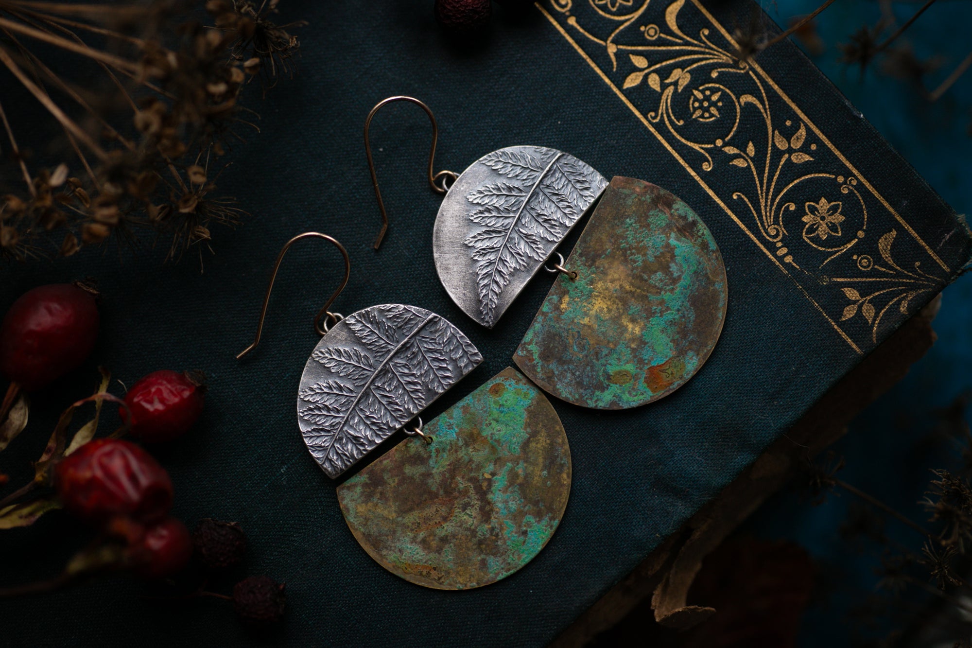 Fern and brass statement earrings ~ For Magic &Protection