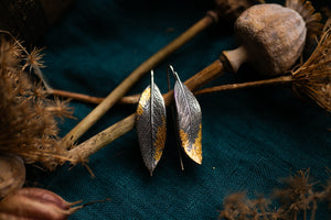 Sage leaf earrings with 24k gold