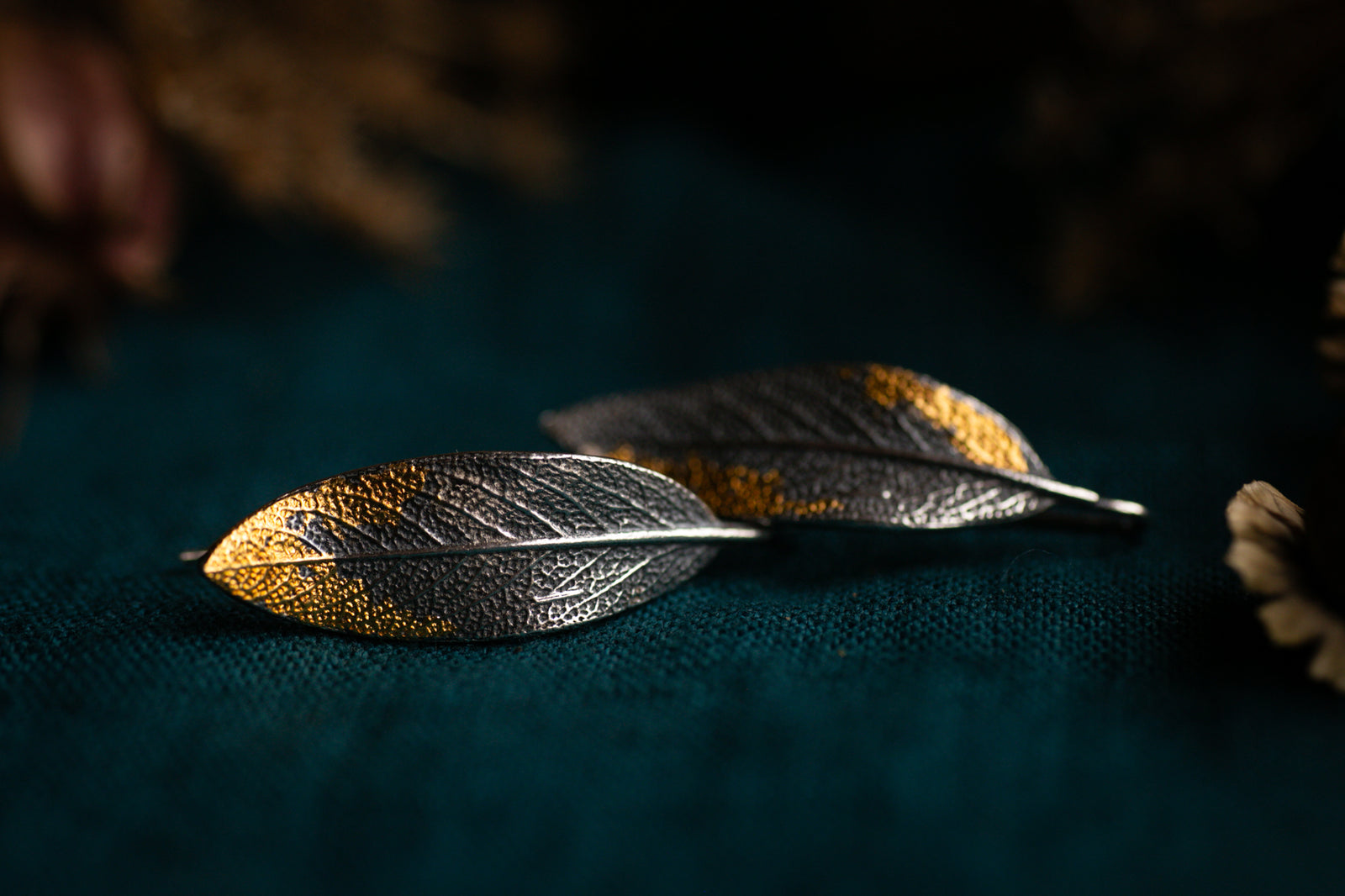 Sage leaf earrings with 24k gold
