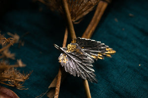 Nettle leaf earrings with 24k gold