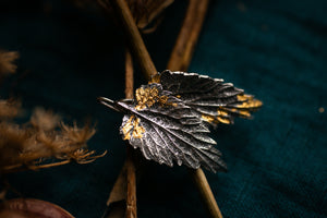 Nettle leaf earrings with 24k gold