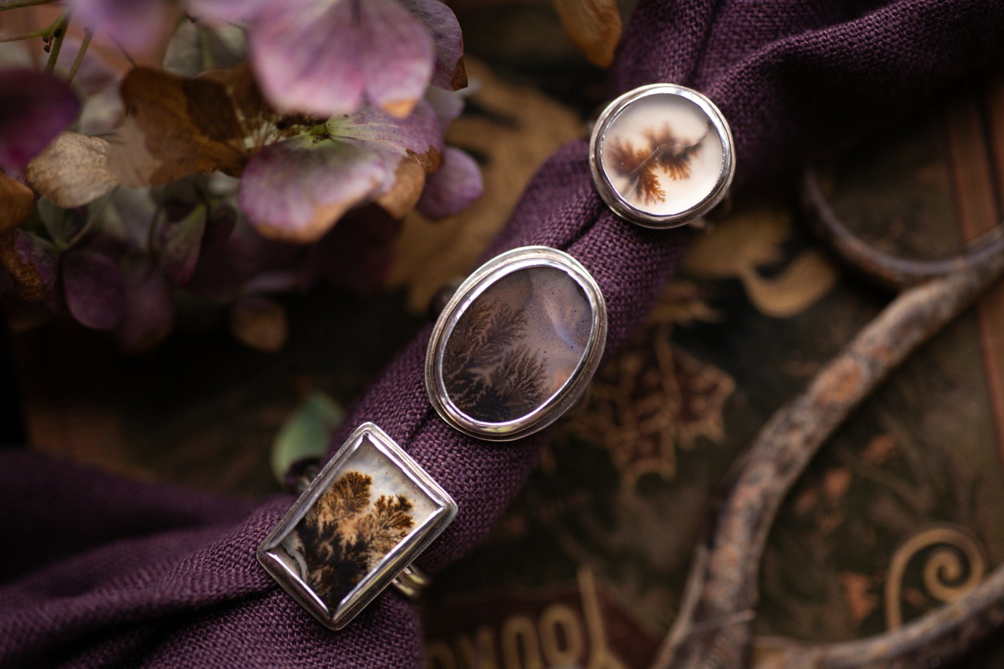 Rockpool rings with Dendritic agate