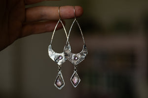 OOAK Herb Robert chandelier earrings - Amethyst & Super 7 quartz