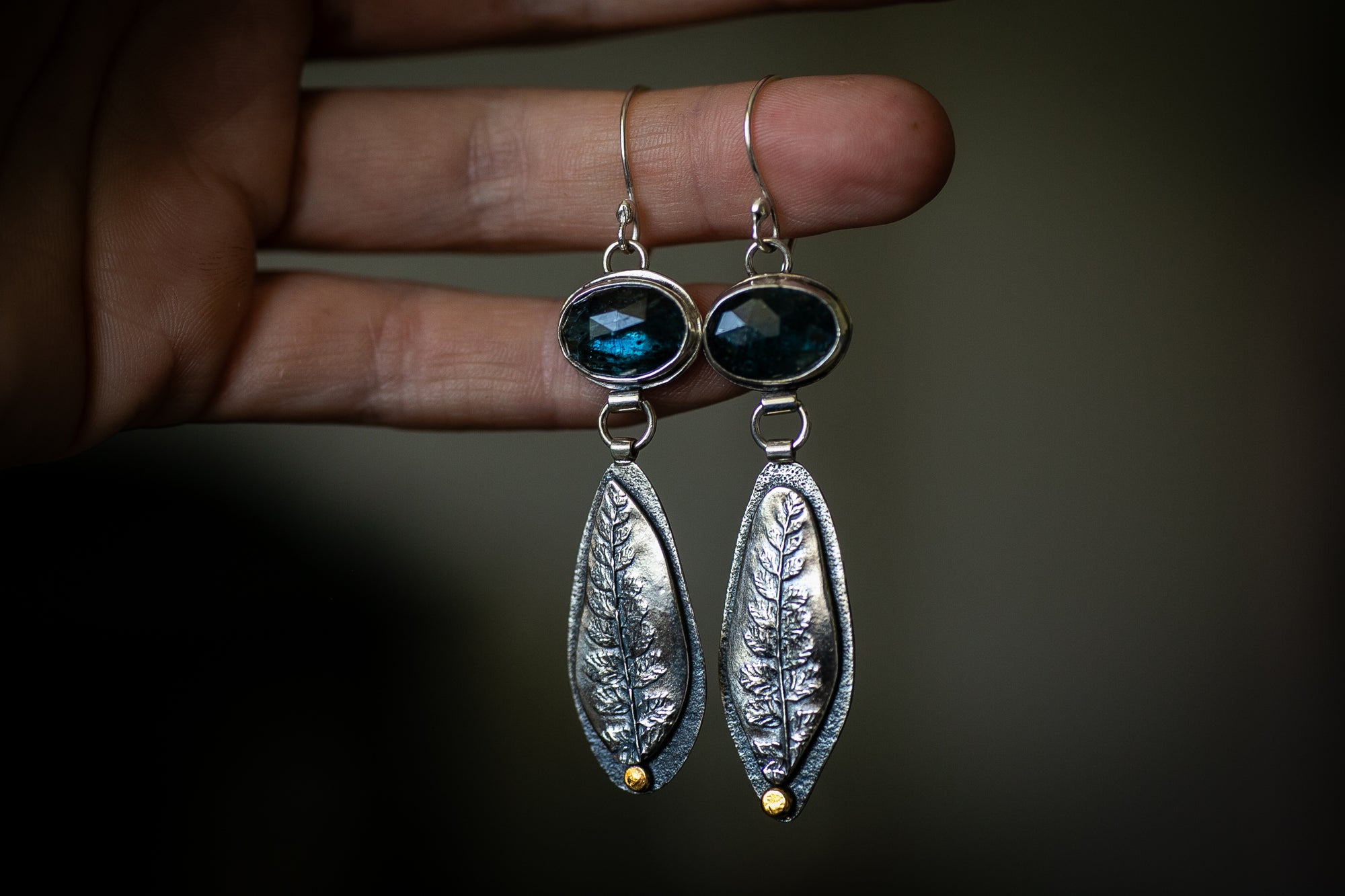 Fern & teal Kyanite earrings ~ For Magic, Protection & Healing