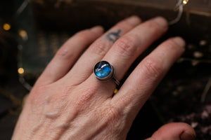 Labradorite & Golden rutile doublet ring