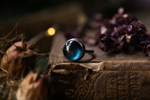 Labradorite & Golden rutile doublet ring