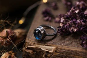 Labradorite & Golden rutile doublet ring