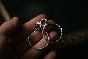 Amethyst and Oak twig hoops ~ for Growth & Patience