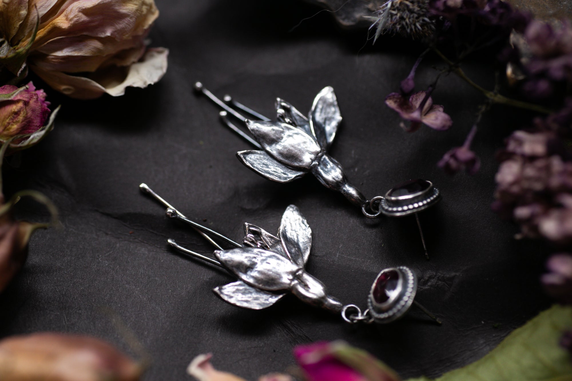 Fuchsia and Rhodolite Garnet earrings