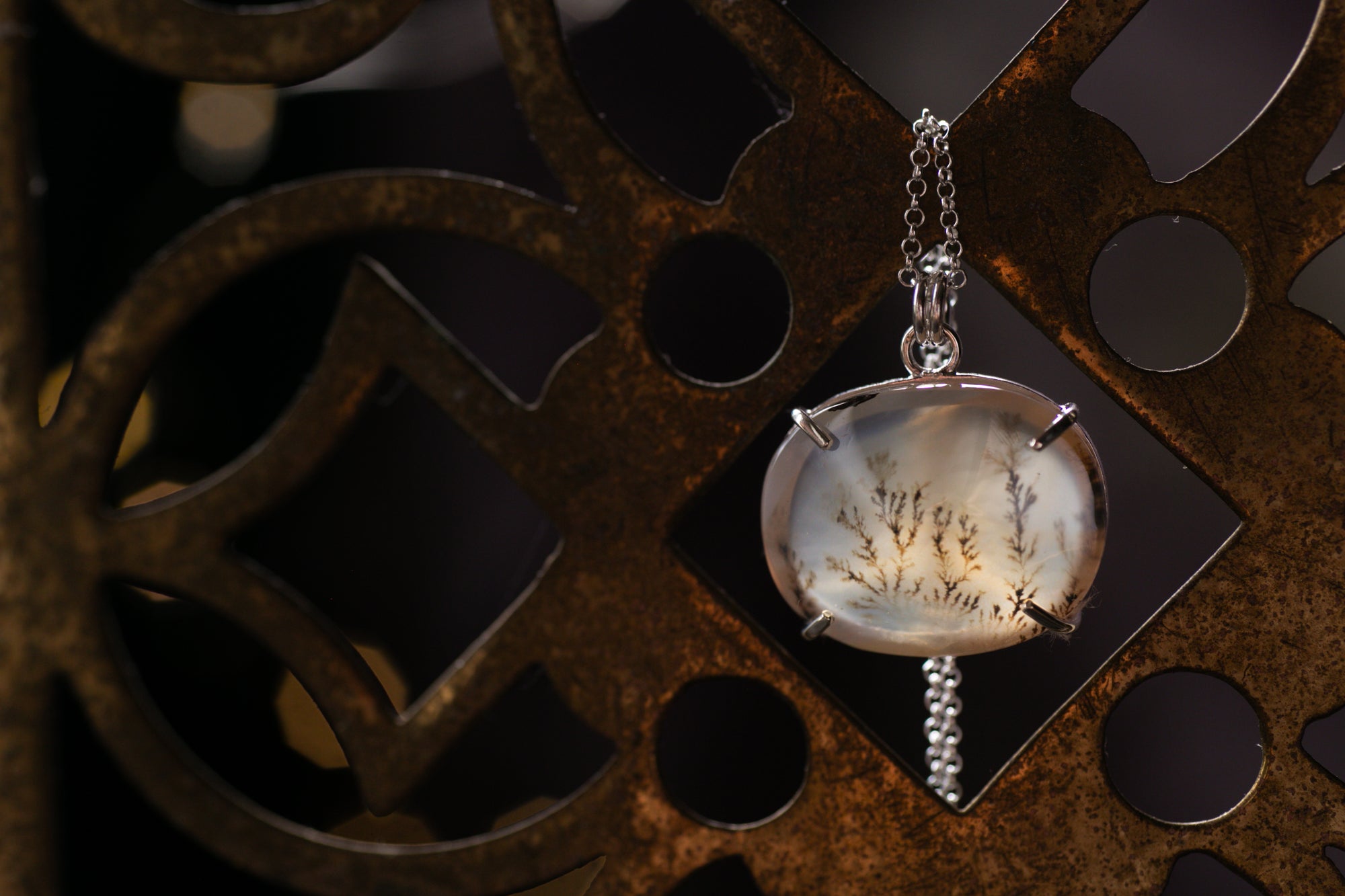 Claw set Dendritic agate pendant #2