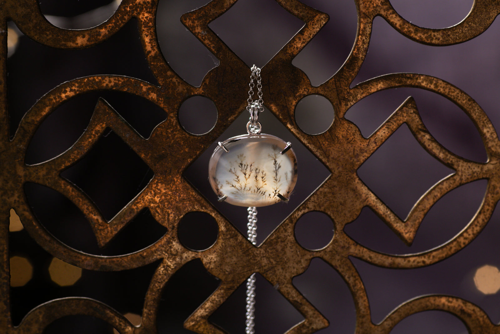 Claw set Dendritic agate pendant #2