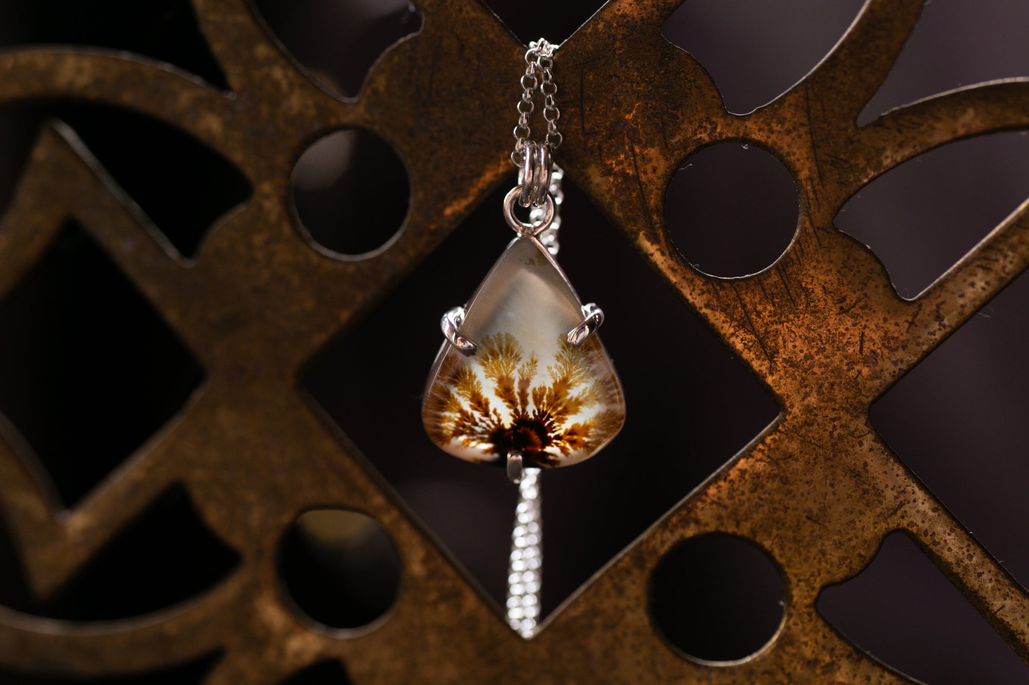 Claw set Dendritic agate pendant #5