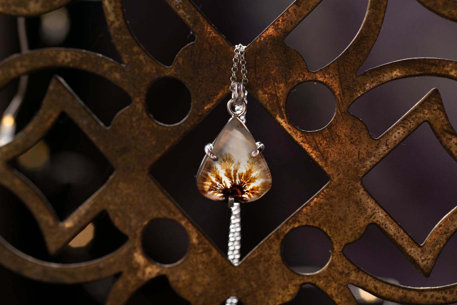 Claw set Dendritic agate pendant #5