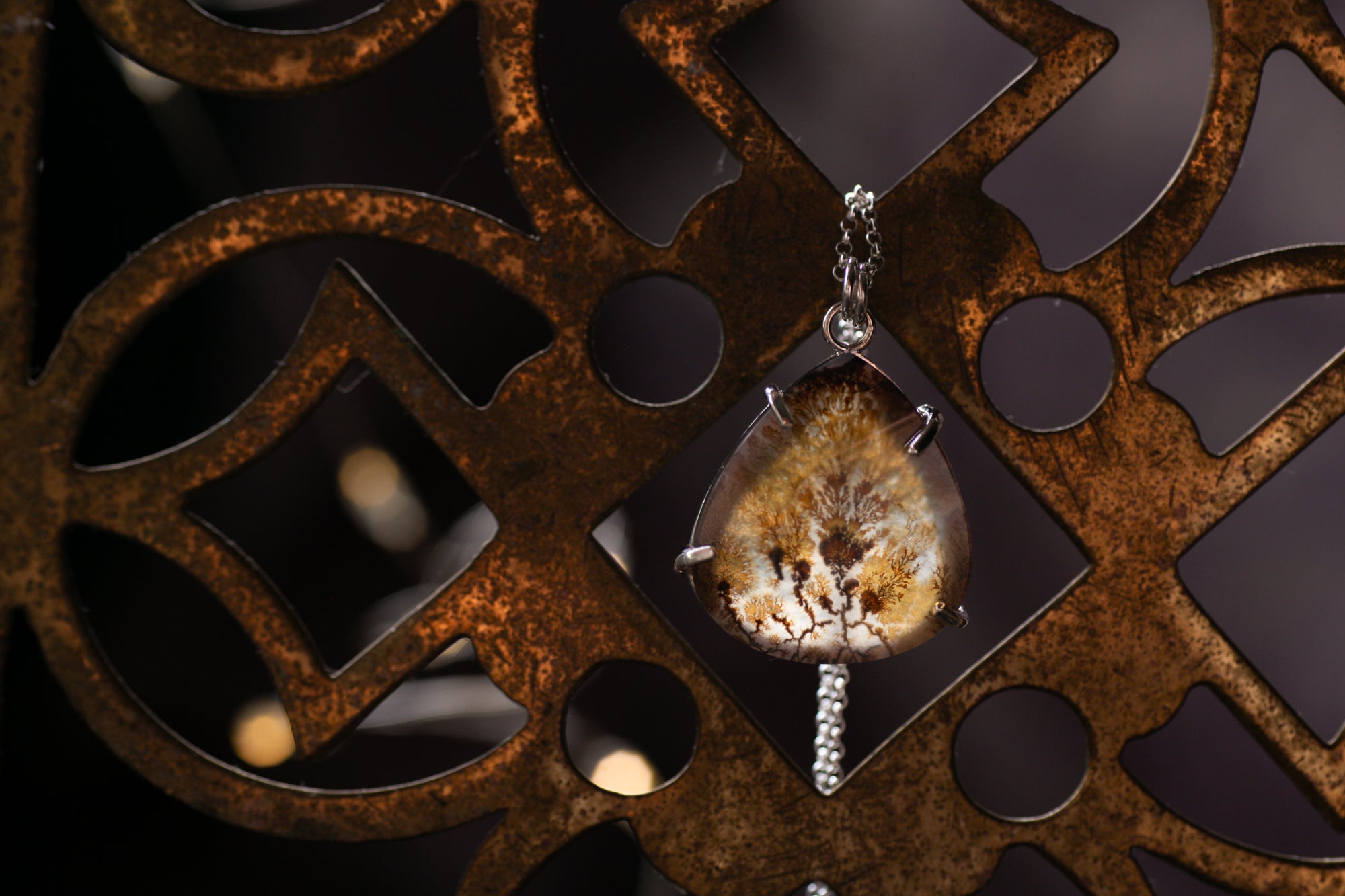 Claw set Dendritic agate pendant #6