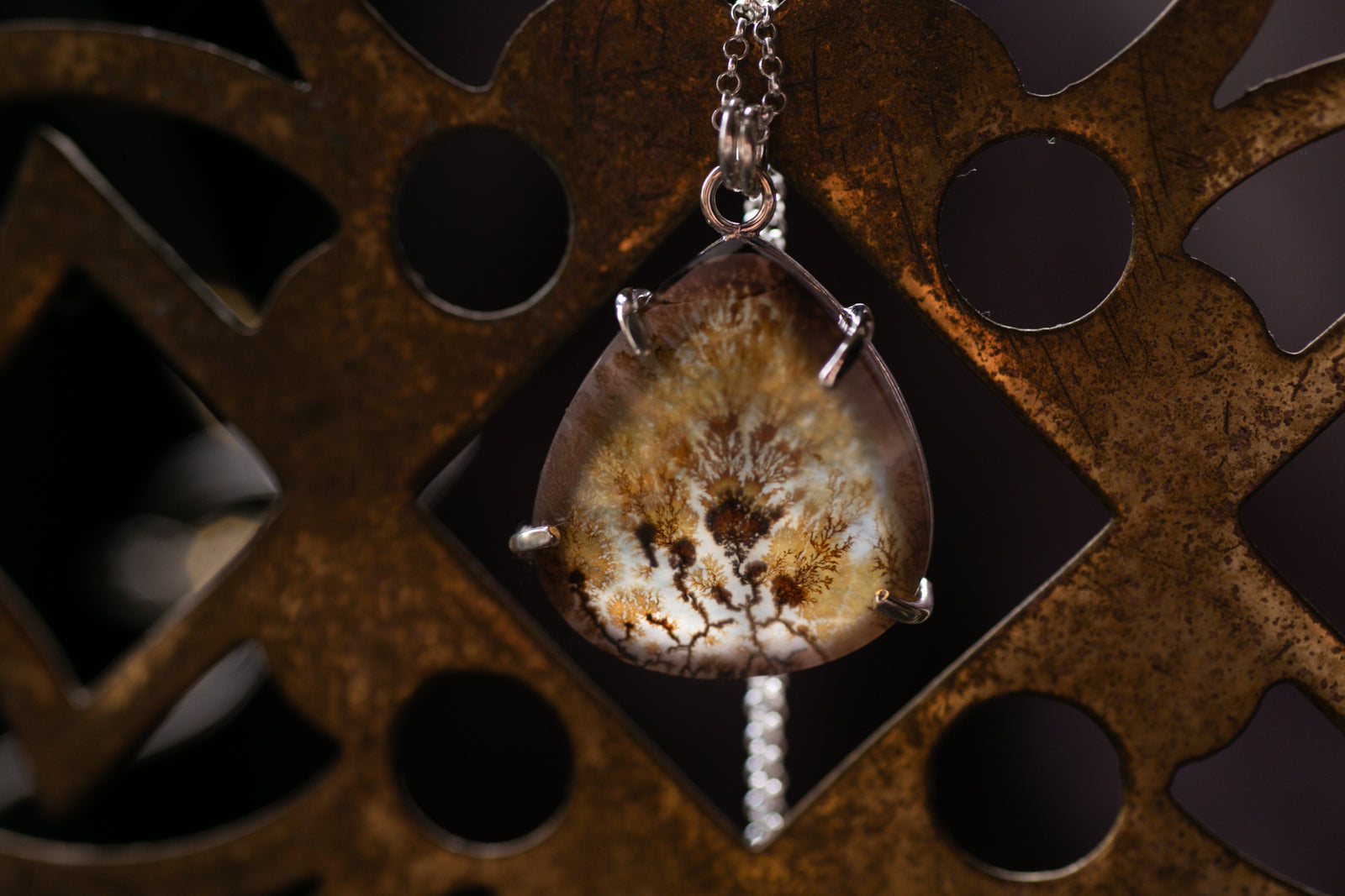 Claw set Dendritic agate pendant #6