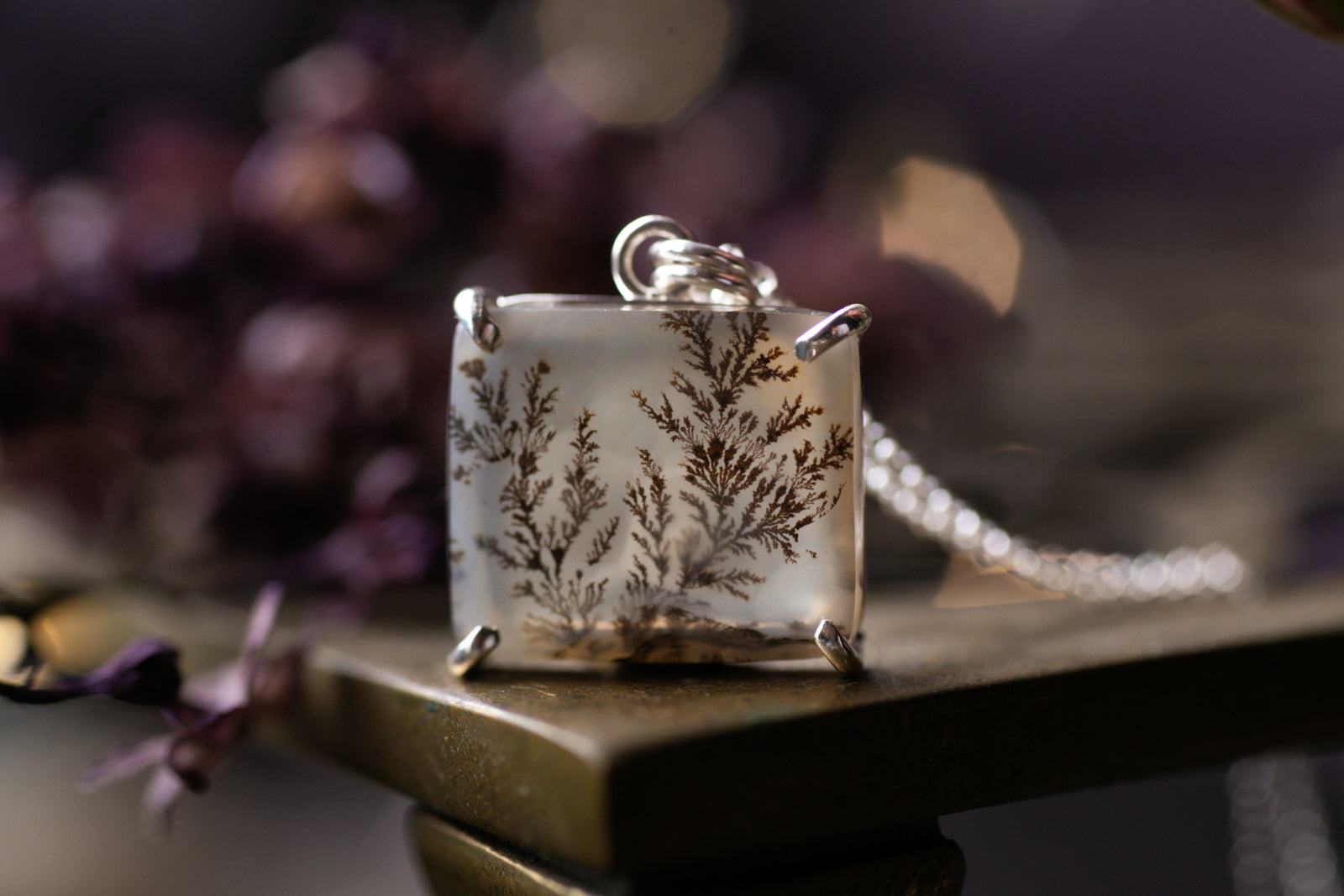 Claw set Dendritic agate pendant #3