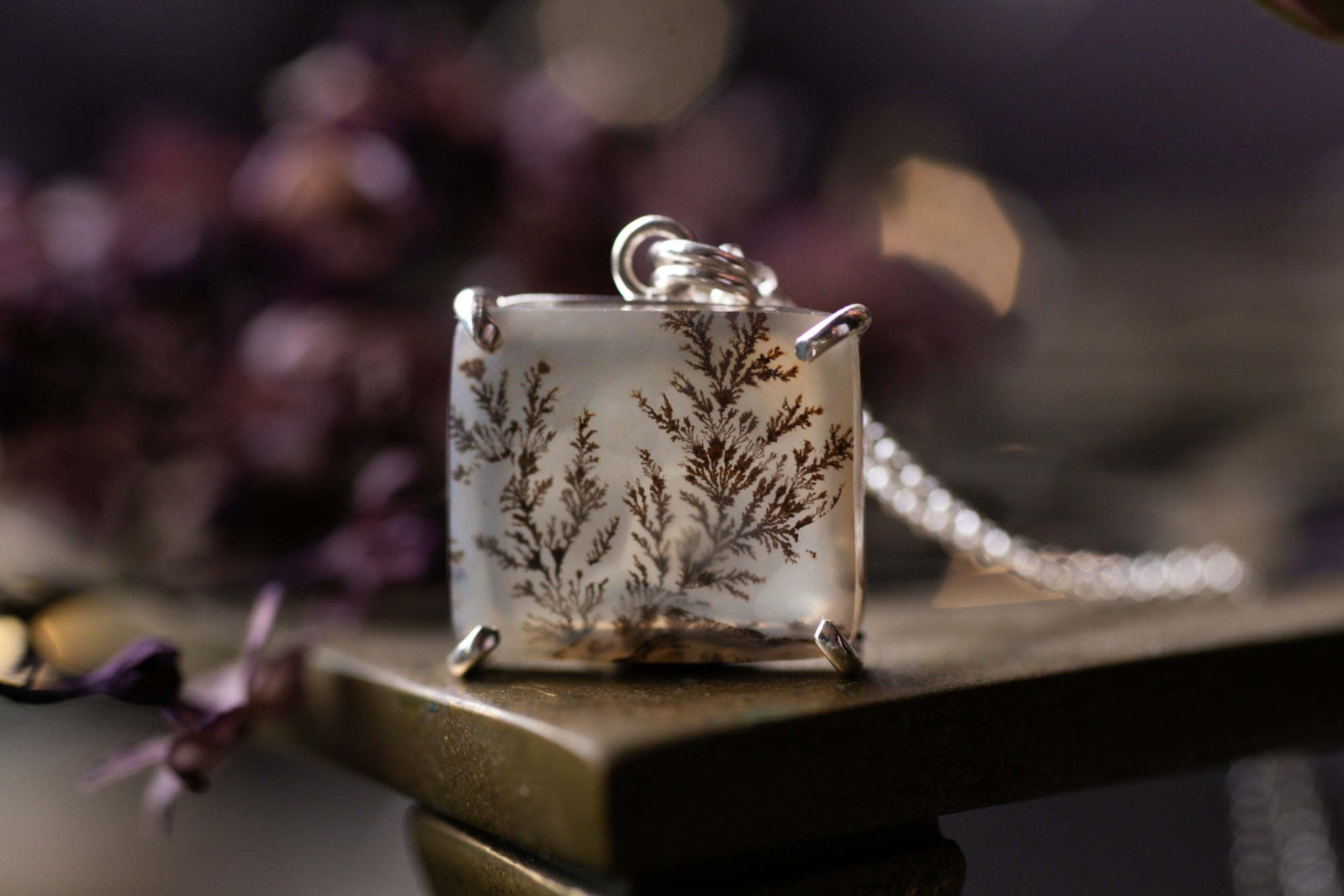 Claw set Dendritic agate pendant #3