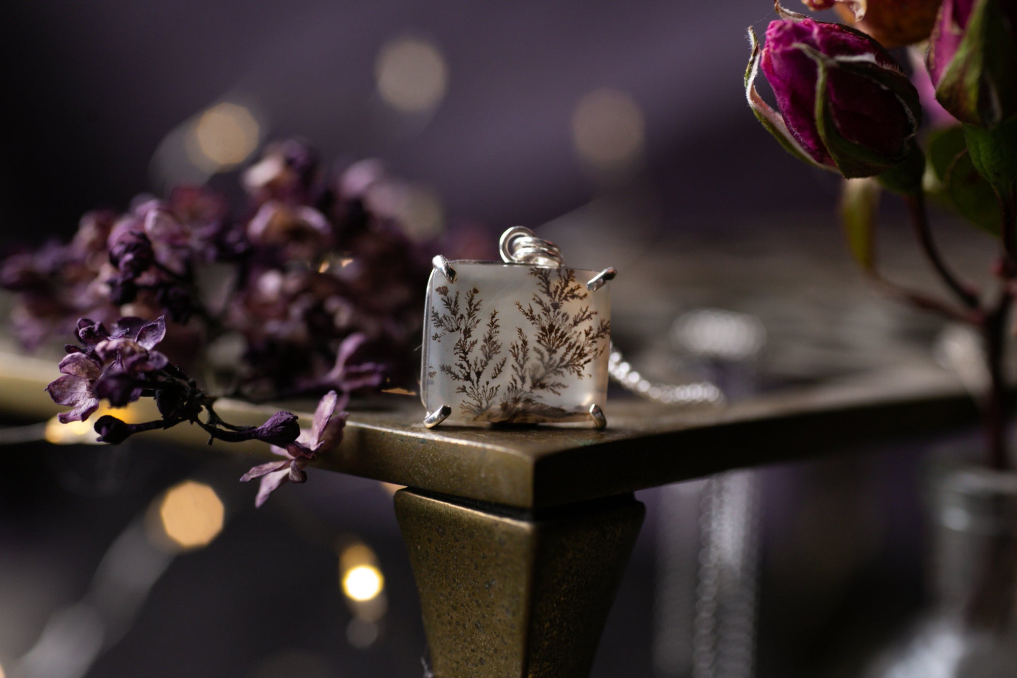 Claw set Dendritic agate pendant #3