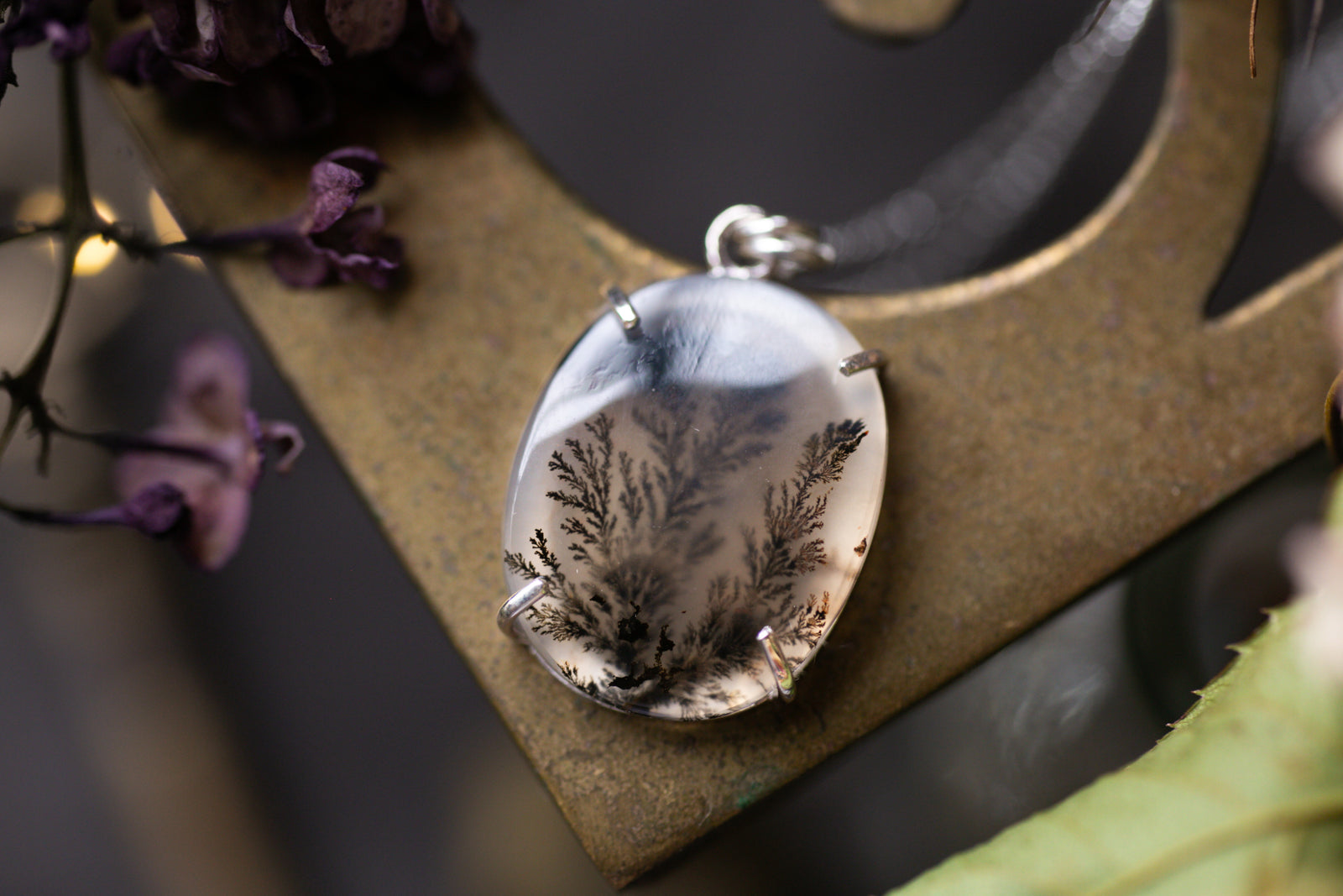Claw set Dendritic agate pendant #4