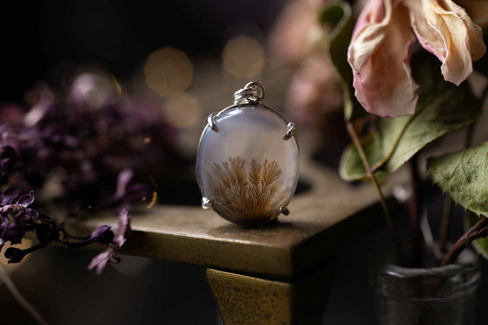 Claw set Dendritic agate pendant #7