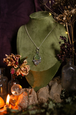 OOAK Prehnite pendant gold gilded details