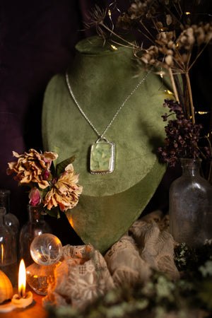 OOAK Prehnite pendant with leaf design