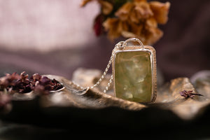 OOAK Prehnite pendant with leaf design