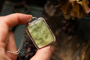 OOAK Prehnite pendant with leaf design