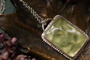 OOAK Prehnite pendant with leaf design
