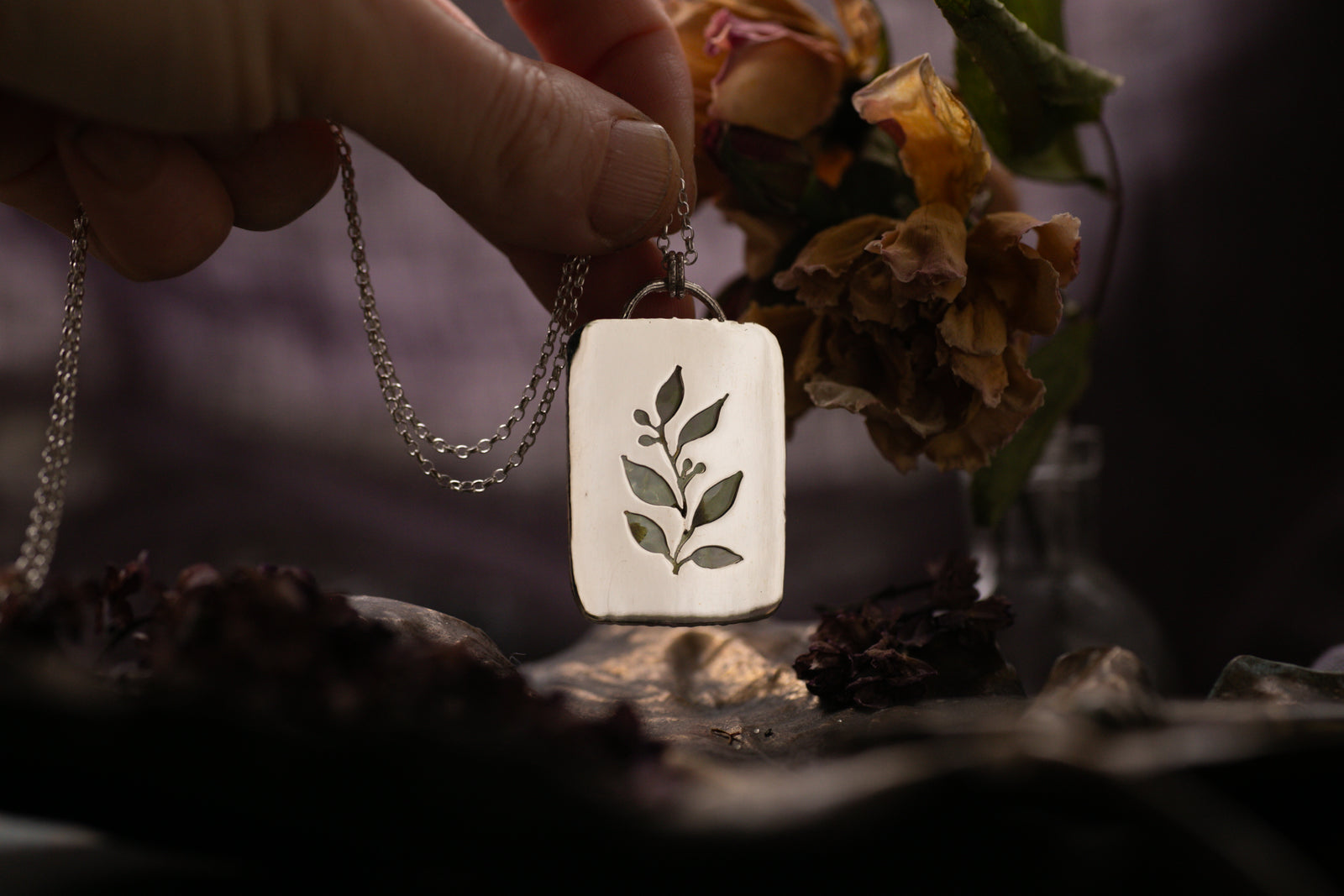 OOAK Prehnite pendant with leaf design