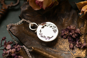 OOAK round Prehnite locket with wreath design