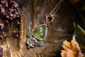 OOAK Prehnite pendant gold gilded details
