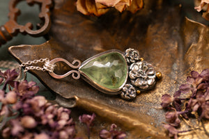OOAK Prehnite pendant gold gilded details