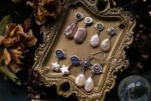 Pearl and Iolite star earrings