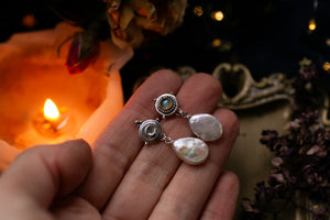 Labradorite and Pearl drop earrings