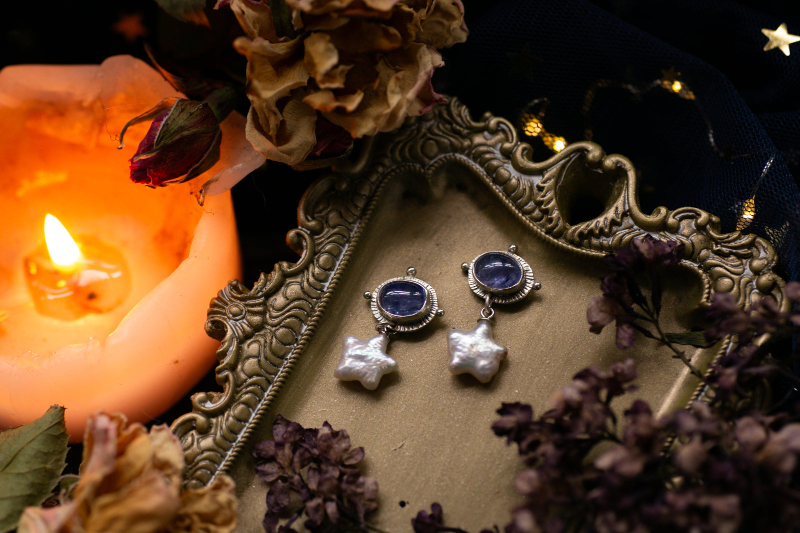 Starry night Iolite and Pearl earrings