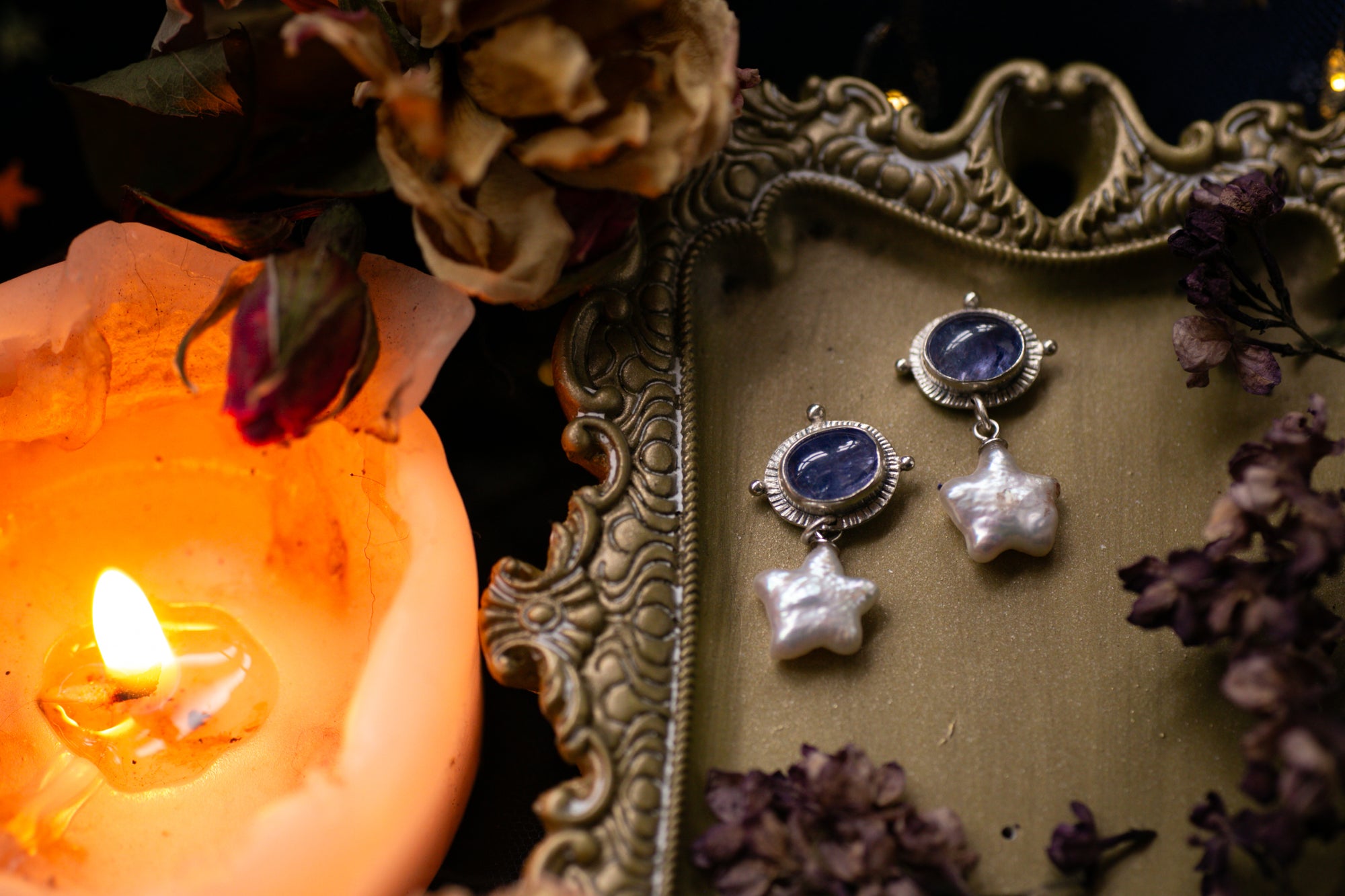 Starry night Iolite and Pearl earrings