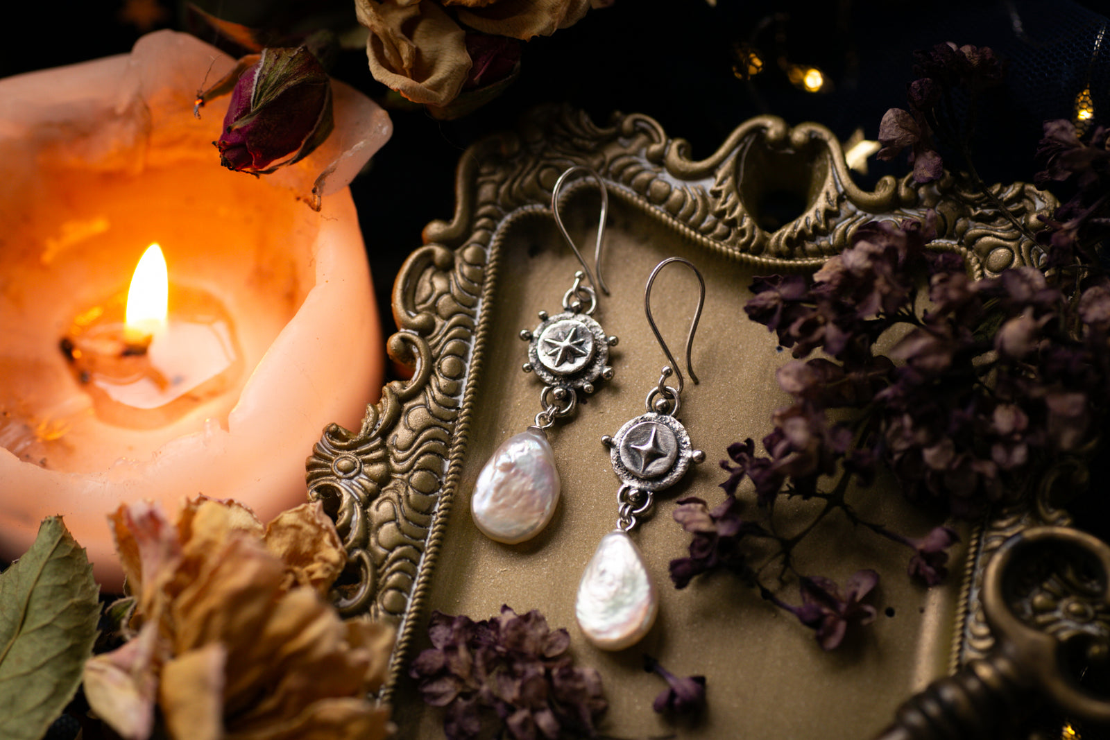 Moon & Star Pearl teardrop earrings