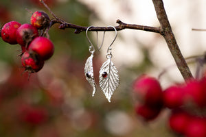 Blackberry leaf & Garnet drop earrings ~ for Protection & Resilience