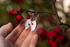 Blackberry leaf & Garnet drop earrings ~ for Protection & Resilience