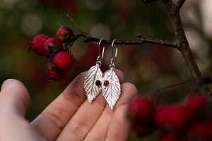 Blackberry leaf & Garnet drop earrings ~ for Protection & Resilience